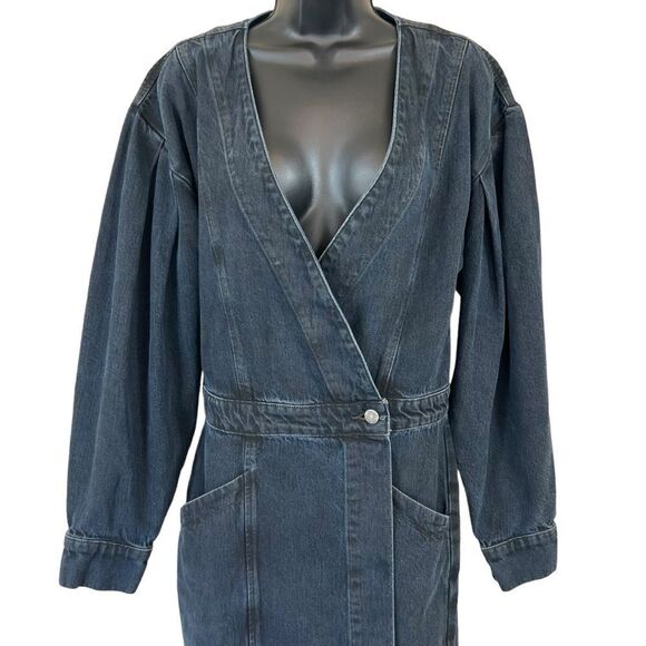 ETICA Mira Denim Wrap Dress in Black Lava - Picture 3 of 14